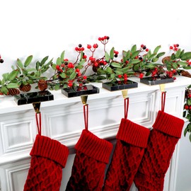 Fonder Mols Christmas Stocking Holders for Mantle, Heavy Deauty Xmas Fireplace Hanger Hooks Metal Grips Clips (2, Black Marble)