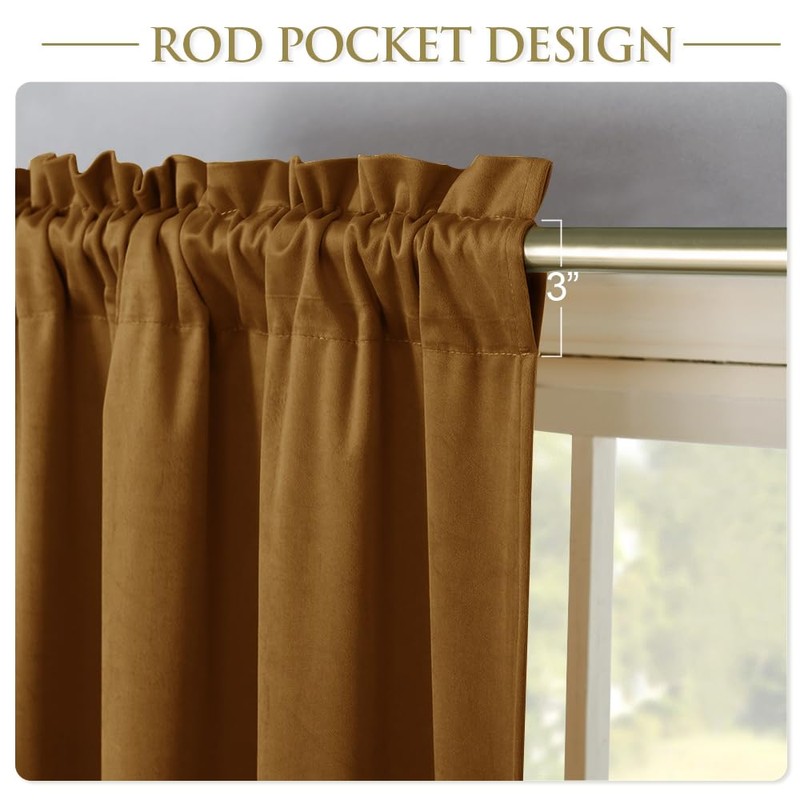 StangH Gold Brown Velvet Valance for Kitchen Luxury Blackout Rod
