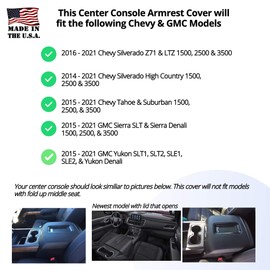Auto Console Covers- Fits The GMC Sierra Denali 1500, 2500, and 3500 (Bucket Seats) 2015-2018 Neoprene Center Console Armrest Lid Cover Waterproof Neoprene Fabric- Tan