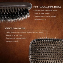 Norsewood Juego de cepillos de cerdas de jabalí, cepillo suave para desenredar para cabello largo, corto, fino, rizado, liso u ondulado, cepillo para 