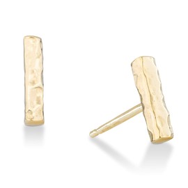 Miabella 925 Sterling Silver or 18K Gold Plated Hammered Minimalist Flat Bar Dainty Stud Earrings for Women Made in Italy (yellow-gold-plated-silver)