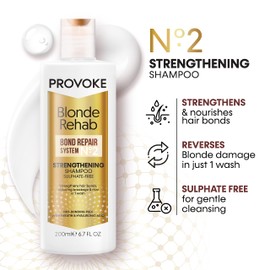 PROVOKE Blonde Rehab N0'2 Bond Strengthening Sulphate-Free Shampoo 200 ml, Reduces Breakage and Frizz in 1 Wash Formulated with a Pro Bonding Complex, Keratin and Hyaluronic Acid, for Damaged Hair