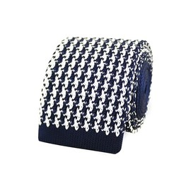 THE GENTS LAB Men's Square End Knitted Neck Tie With Houndstooth Design | Made From 100% Soft Polyester | Over 10+ Colours (Navy Blue)