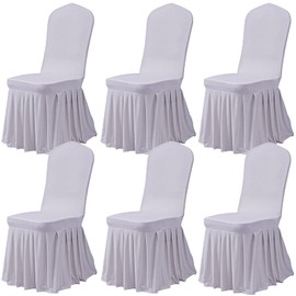 Dimatic Dining Room Chair Covers Set of 6, Stretch Parsons Slipcovers with Skirt Super Fit Spandex Chair Seat Protector Cover for Dining Room, Hotel, Ceremony (Grey)