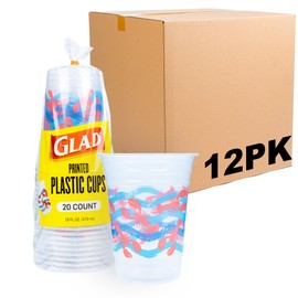 Glad Everyday Clear Plastic Cups with Lobster Waves Print 16oz | Clear Plastic Cups with Beach Theme | Strong and Sturdy Plastic Cups for All Occasions, Holds 16 Ounces, 20 Count - 12 Pack