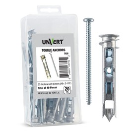 Self Drilling Ez Drywall Toggle Anchor Kit, Heavy Duty #8 Anchor with Screws - Easy Wall Ancors for Hanging and Mounting - Holds Up to 100 Lb. (20 Pack)