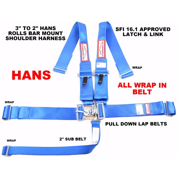 RACERDIRECT.NET SFI 16. BLUE RACING HARNESS FOR A HEAD &