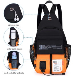 O-TBOST Lightweight Crossbody Backpack Sling Bag Small Shoulder Bags for Women Men Casual Chest Daypack Hiking Travel (Orange)