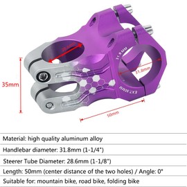 CYSKY Bicycle Stem 31.8 50 mm MTB Stem Short Handlebar Stem Riser for Road Bike, Mountain Bike, BMX, Downhill Bicycle (Purple & Titanium Splicing)