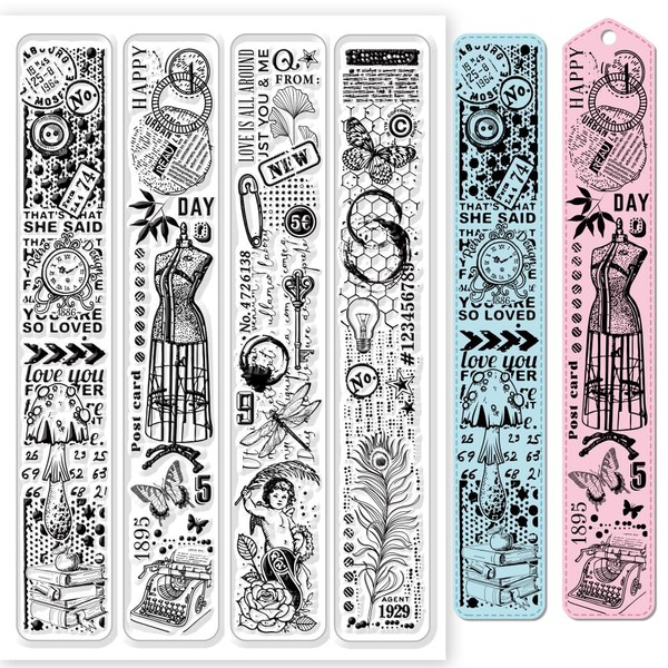 GLOBLELAND Vintage Plant Background Bookmarks Clear Stamps for Cards Making Sewing Model Feather Silicone Clear Stamp Seals Transparent Stamps for DIY Scrapbooking Photo Album Journal Home Decoration