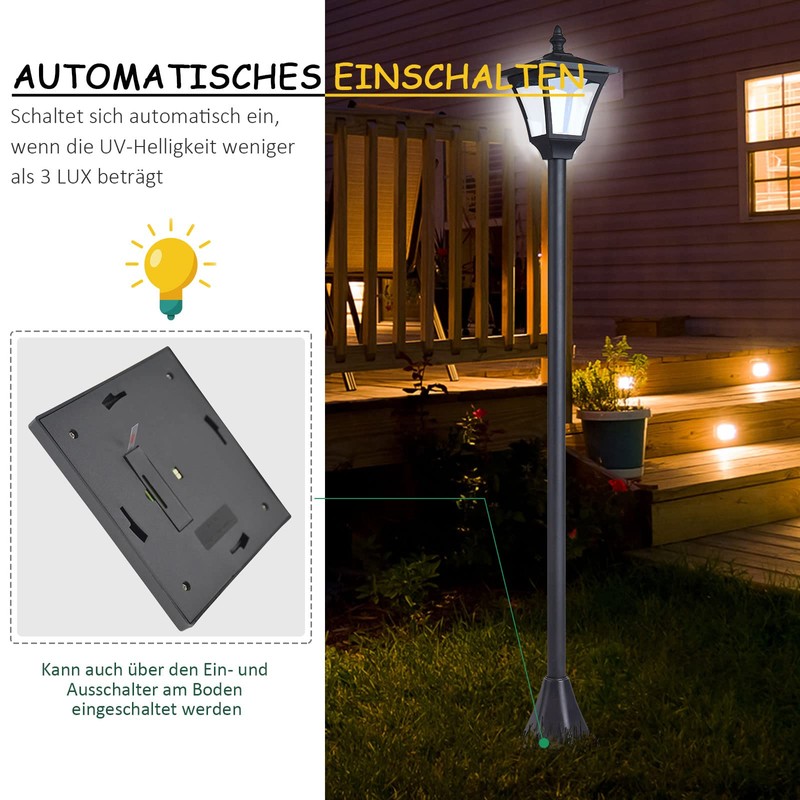 Outsunny solar garden lantern path light with LED, 10 lumens,