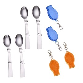 Vokowin 4pcs Camping Spoon Fork Folding Tableware Stainless Steel, Fork Exquisite Foldable Stainless Steel Spoons with Blue Oranger Case Portable Cutlery Use for Outdoor Camping and Hiking (K105-8)