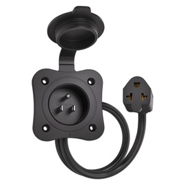 Muelnmey 20A Shore Power Inlet Plug, 12AWG Heavy-Duty AC Port Plug with 5-in-1 Extension Cord, Outdoor Waterproof Power Outlet for RV Trailers Boats - Outdoor Electrical System, 16 inches