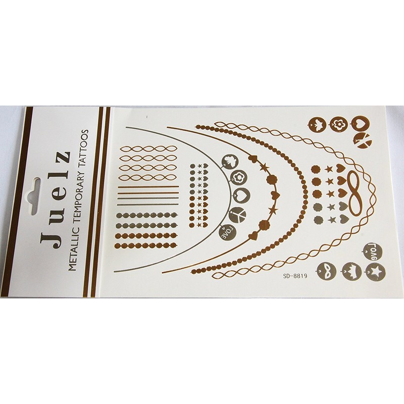 2 Packs of Assorted Gold Silver Metallic Temporary Tattoos Jewellery