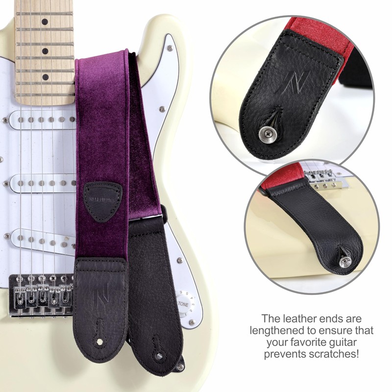 Nefelibata Guitar Strap, Double Full Grain Leather, Vintage Velvet Strap/FREE