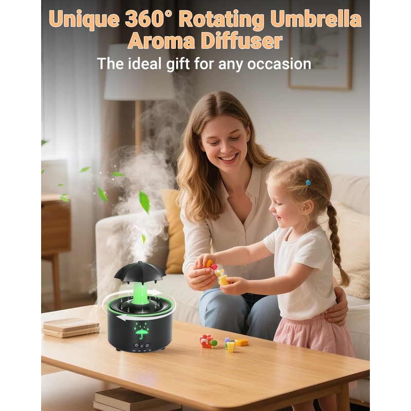 Aesthetic 2-in-1 Humidifier Oil Diffuser with Rotating Raindrop & 7
