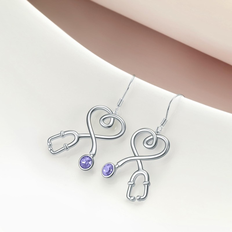 925 Sterling Silver Nurse Earrings Fish Hook Stethoscope Dangle Drop