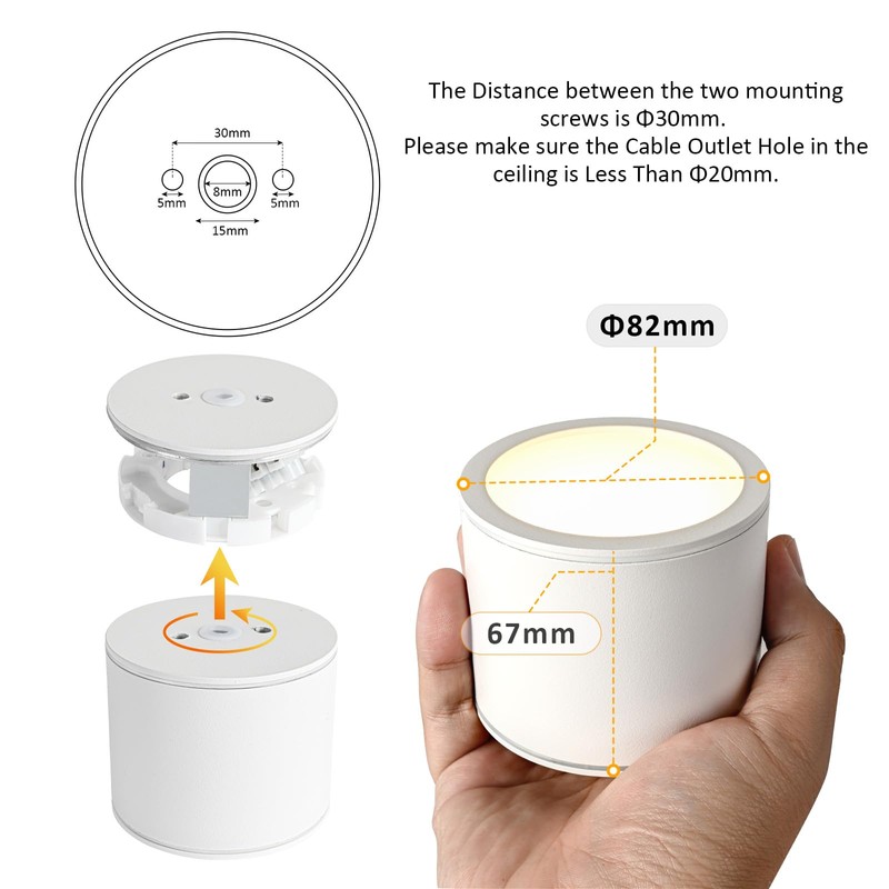 Gleonlux Surface-Mounted Ceiling Spotlight, White, IP44, Surface-Mounted Spotlight with GX53