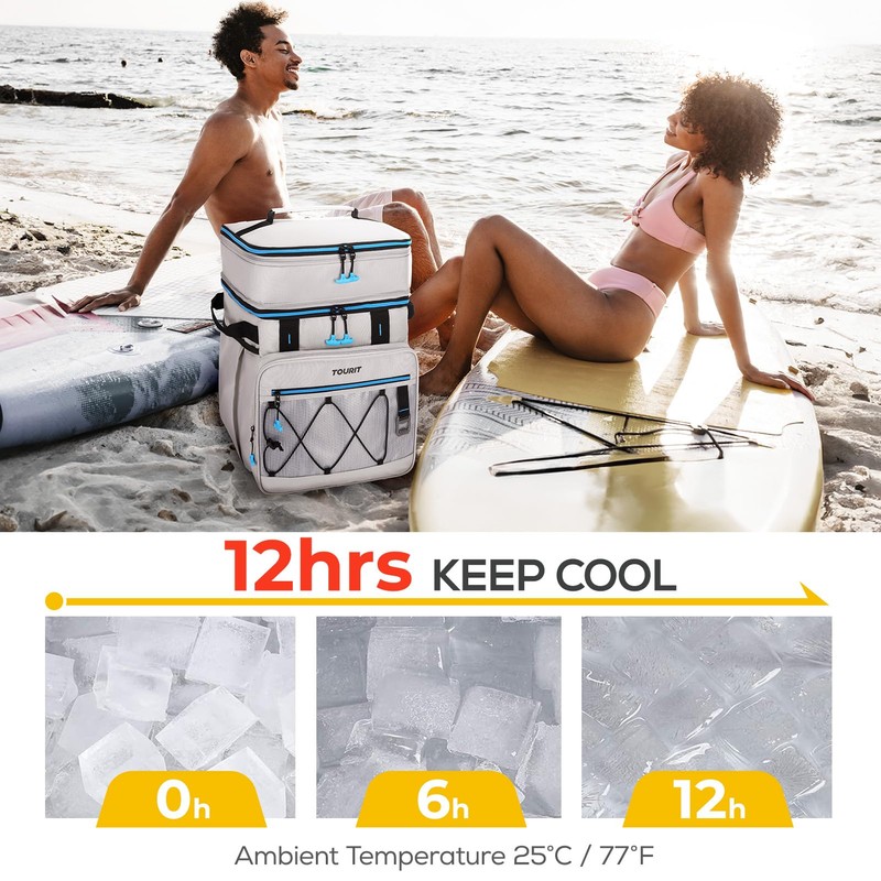 TOURIT 75 Can Insulated Rolling Cooler, Detachable Double Deck Beach
