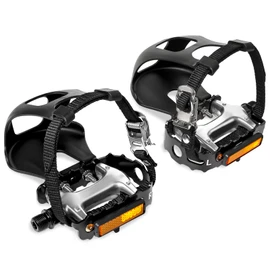 Bucklos - Pedales de bicicleta con jaulas y correas para los dedos de los pies de bicicleta, jaula compatible con bicicleta de carretera/pelotón/bicicletas Mountian/MTB, pedal de clip para los dedos