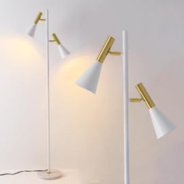 Asmymhd Elegant Modern Floor Lamp with 2 Adjustable Head,White and Gold Stand up Lamps with Marble Base,Tall Pole Uplight,Tree Floor Lamps for Living Room,Office
