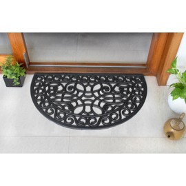 Rugsmith Black Moulded Trellis Half-Round Rubber Doormat Doormat, 18"x30"