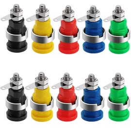 Oiyagai 10 Pcs 4mm Banana Socket, Binding Post Banana 4mm, Banana Socket Plug with Safety Protection (5 Color, Red, Yellow, Black, Blue, Green)