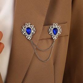 Mens Brooch Suit Pin Badge Chains Brooch Chain Collar Mens Brooch Lapel Pin Silvery Metal Brooch Pin Vintage Men's Brooch Suit Accessories Men (Blue)