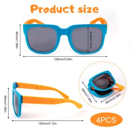 Leikedun 4 Pcs Kids Sunglasses, Foldable Stylish Polarized Childrens Sunglasses Boys Girls Colored Flexible Frame Sunnies UV Protection for Toddlers Kids Party Outdoor Activities