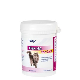 Riaflex Flex HA for Cats | Max Strength combination of Glucosamine, MSM, Green Lipped Mussel & Hyaluronic Acid, with added antioxidants designed to soothe stiff joints, aid mobility - 60 capsules
