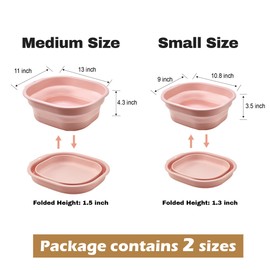 Daimix Collapsible Wash Basin Set of 2, Foldable Small Medium Size Wash Basin, Portable Plastic Basins for Laundry, Bottles, Travel, Camping (Pink)