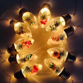 Christmas Lights Indoor Battery Operated, 6.8Ft Christmas Snow Globe Lights 10 LED Bulbs String Lights, Vintage Christmas Lights with Cute Ornaments for Christmas Tree Home Garden Christmas Decor