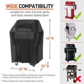Arcedo Small Grill Cover 32 Inch, Heavy Duty Waterproof 2 Burner BBQ Gas Outdoor Barbecue Cover, Compatible with Weber Char Broil Nexgrill Grill with Collapsed Side Tables