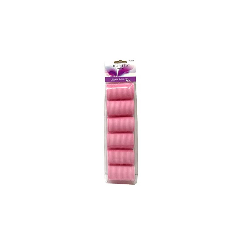 Large Pink Self-Holding Foam Hair Rollers 6PC