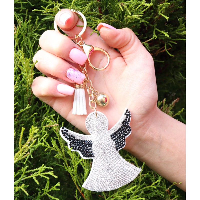 AuPra Crystal Guardian Angel KeyRing Gift Idea Women Men Rhinestone