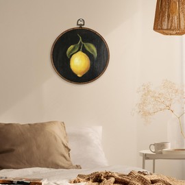 XBBMGG Vintage Moody Lemon Wall Art Decor, Dark Cottagecore Rustic Lemon Round Wall Hanging Decor, Farmhouse Fruit Framed Canvas Prints for Kitchen Dining Room Bedroom Home Decorations, 10x10inch