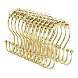 12 Pcs Shower Curtain Hooks, Bathway Shower Curtain Rings Rust Proof Smooth Double Shower Curtain Hooks, Shower Hooks, Shower Rod Hook for Bathroom, Home and Kitchen (Gold)