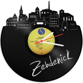 GRAVURZEILE Vinyl Record Clock - Skyline Zehdenick - Wall Clock Made of Cast Vinyl with City Skyline 30 cm - Upcycling Design Clock Wall Decoration Vintage Clock Wall Decoration Retro Clock - Made in