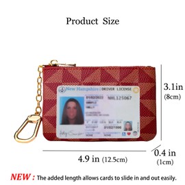 FOUSIVOU Leather Coin Purse for Women with KeyChain Small Zipper Change Purse coin Pouch Card Holder Wallet Clutch for Women & Men(Claret)