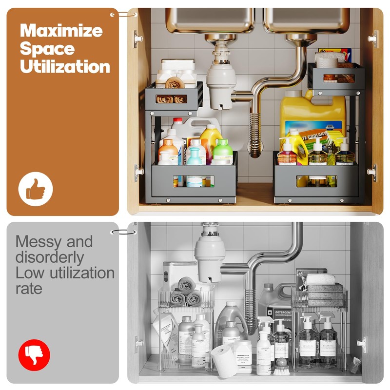 2-Pack Under Sink Organizers and Storage,2-Tier L Shape Pull Out