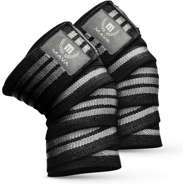 Mava Sports Knee Wraps (Pair) for Cross Training WODs,Gym Workout,Weightlifting,Fitness & Powerlifting - Knee Straps for Squats - for Men & Women- 72"-Compression & Elastic Support
