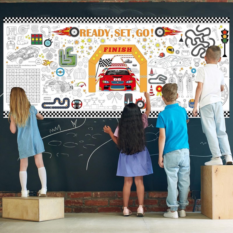 Naozinebi Race Car Giant Coloring Poster Large Racing Theme Drawing