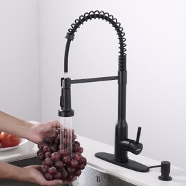 Black Touchless Kitchen Faucet ， KEER Smart Motion Sensor Hands Free Single Handle spring kitchen sink faucet with Pull Down Sprayer