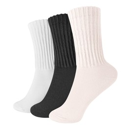 Women’s Scrunch Socks 3-Pack - Retro Solid Cotton Boot Calf Socks with Chunky Ribbed Cozy Slouchy Style