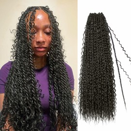 Boho Island Twist Crochet Hair 18 inch Senegalese Twist Crochet Hair with Soft Curly Ends 8 Packs Pre-looped Bohemian Goddess Twist Synthetic Braids Crochet Hair for Black Women (18Inch,1B)