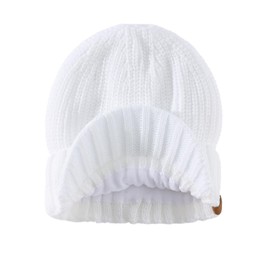 Magracy Mens Winter Hat with Visor and Thick Peak, White