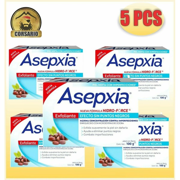 PACK X5 JABON ASEPXIA EXFOLIANTE CONTRA ACNE / SCRUB CLEANSING SOAP BAR FOR ACNE