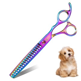 DRGSKL 7" Chunker Shears Dog Grooming Rainbow, Thinner Blender Shears for Medium and Big Pets, Japanese Stainless Steel 440C Fur Trimming Scissors for Novice and Professional Groomers