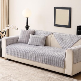 tianxinbaobei Velvet Couch Cover,Faux Fur Couch Cover,Washable Plush Couch Cover,Anti Silp Plush Sofa Cover,Furniture Protector for Pets(Light Grey,28"x28"/Armrest or Backrest Cover)