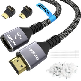 Cable de extensión HDMI 4K (2 unidades de 10 pies + 10 pies), cable extensor trenzado HDMI 2.0 macho a hembra, cobre puro 3D 4K a 60Hz 2160p 1080p HDR HDCP 2.2 ARC (con lazos, clavos U, 2 adaptadores HDMI) -10 pies, paquete de 2